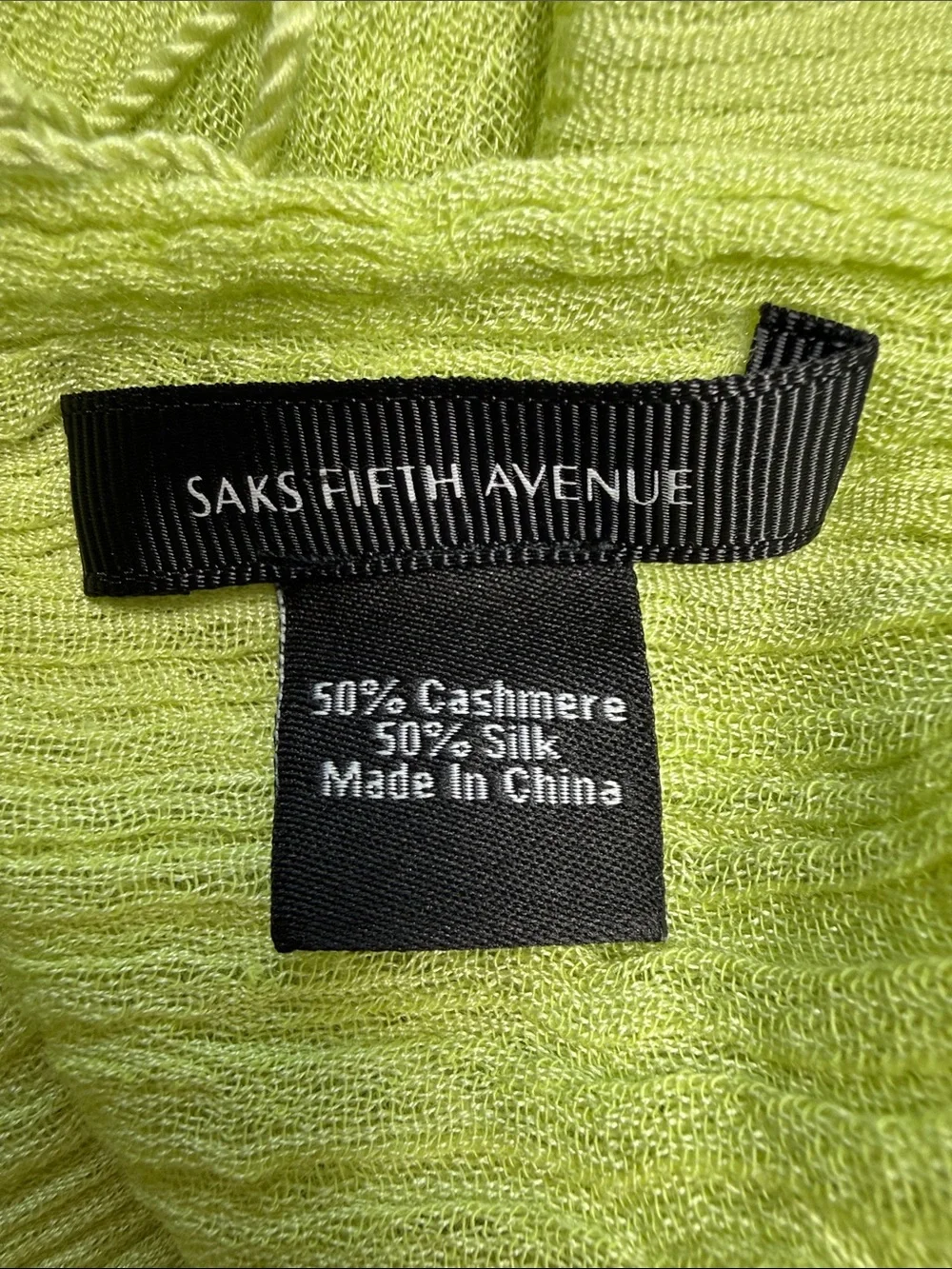 Saks 5th Avenue lime green textured scarf shawl cashmere and silk